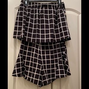 black and white strapless romper